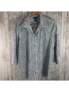 Lands End Wrinkle Free Floral Button Down Top Women 26W Cottagecore Preppy